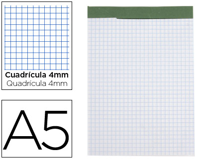 [BN19] BLOC NOTAS LIDERPAPEL CUADRO 4 MM A5 80 HOJAS 60 G/M2 PERFORADO SIN TAPA