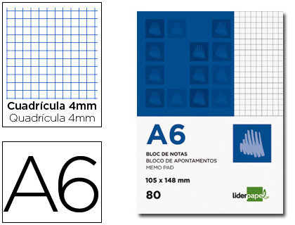 [BN05] BLOC NOTAS LIDERPAPEL CUADRO 4MM A6 80 HOJAS 60G/M2 PERFORADO