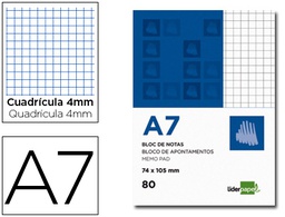 [BN09] BLOC NOTAS LIDERPAPEL CUADRO 4MM A7 80 HOJAS 60G/M2 PERFORADO