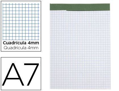 [BN15] BLOC NOTAS LIDERPAPEL CUADRO 4 MM A7 80 HOJAS 60 G/M2 PERFORADO SIN TAPA