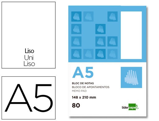 [BN04] BLOC NOTAS LIDERPAPEL LISO A5 80 HOJAS 60G/M2 PERFORADO
