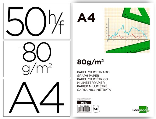 [ML97] BLOC PAPEL MILIMETRADO LIDERPAPEL ENCOLADO 210X297 MM 50 HOJAS 80G/M2