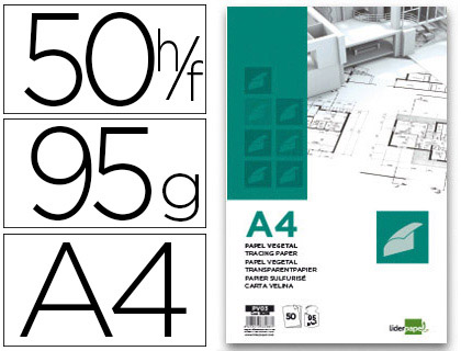 [PV03] BLOC PAPEL VEGETAL LIDERPAPEL ENCOLADO 210X297MM 50 HOJAS 95G/M2
