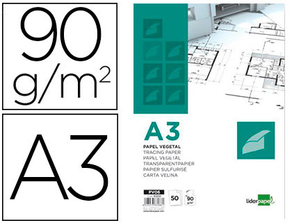[PV06] BLOC PAPEL VEGETAL LIDERPAPEL ENCOLADO 297X420MM 50 HOJAS 90 G/M2