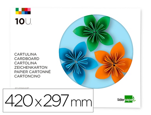 [TM09] BLOC TRABAJOS MANUALES LIDERPAPEL CARTULINA 297X420MM 10 HOJAS COLORES SURTIDOS
