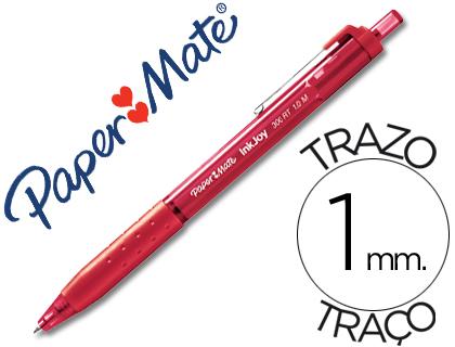 [S0959930] BOLIGRAFO PAPER MATE INKJOY 300 RT PUNTA MEDIA TRAZO 1MM RETRACTIL CLIPS METALICO SUJECION CAUCHO COLOR ROJO