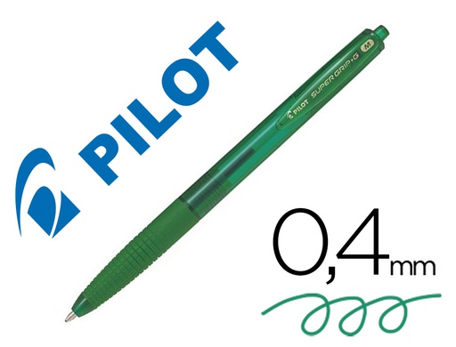 [NSGGV] BOLIGRAFO PILOT SUPER GRIP G VERDE RETRACTIL SUJECION DE CAUCHO TINTA BASE DE ACEITE