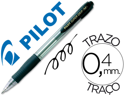 [NSGN] BOLIGRAFO PILOT SUPER GRIP NEGRO RETRACTIL SUJECION DE CAUCHO TINTA BASE DE ACEITE