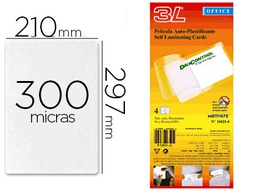 [15051] BOLSA DE PLASTIFICAR 3L OFFICE MANUAL EN FRIO 300 MC DIN A4 CON DORSO ADHESIVO PACK 10 UNIDADES