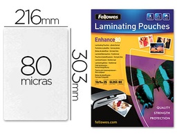 [5396205] BOLSA DE PLASTIFICAR FELLOWES BRILLO DIN A4 80 MC PACK 25 UNIDADES