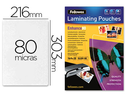 [5396205] BOLSA DE PLASTIFICAR FELLOWES BRILLO DIN A4 80 MC PACK 25 UNIDADES