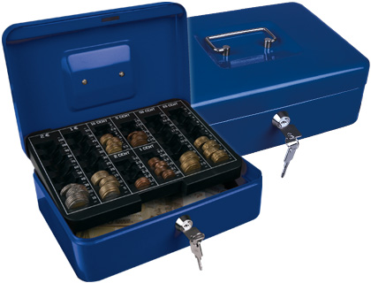 [KF03323] CAJA CAUDALES Q-CONNECT 10\" 250X180X90 MM AZUL CON PORTAMONEDAS