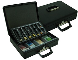 [KF04280] CAJA CAUDALES Q-CONNECT 14,5\&quot; 370X290X110 MM CON PORTAMONEDAS Y BANDEJA PARA BILLETES