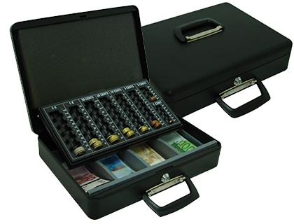 [KF04280] CAJA CAUDALES Q-CONNECT 14,5\" 370X290X110 MM CON PORTAMONEDAS Y BANDEJA PARA BILLETES