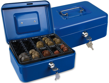 [KF03319] CAJA CAUDALES Q-CONNECT 8\" 200X160X90 MM AZUL CON PORTAMONEDAS