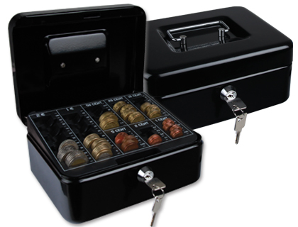 [KF04277] CAJA CAUDALES Q-CONNECT 8\" 200X160X90 MM NEGRA CON PORTAMONEDAS