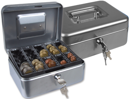 [KF03320] CAJA CAUDALES Q-CONNECT 8\" 200X160X90 MM PLATA CON PORTAMONEDAS