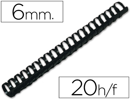 [KF24016] CANUTILLO Q-CONNECT REDONDO 6 MM PLASTICO NEGRO CAPACIDAD 20 HOJAS CAJA DE 100 UNIDADES