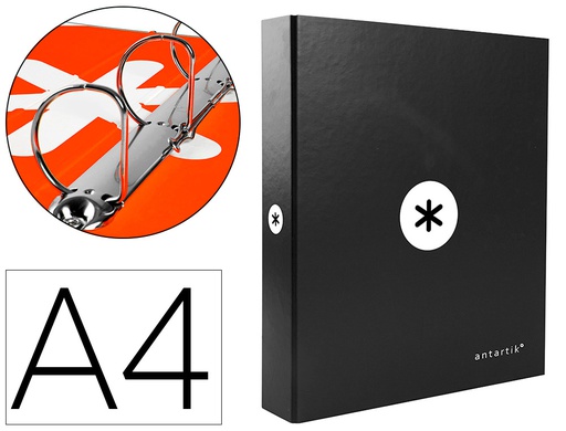 [KA28] CARPETA 4 ANILLAS 40 MM MIXTAS ANTARTIK A4 FORRADA COLOR NEGRO