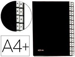 [82401] CARPETA CLASIFICADORA FUELLE PARDO CARTON COMPACTO FOLIO 24 DEPARTAMENTOS VISOR DOBLE PERSONALIZABLES COLOR NEGRO
