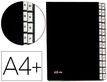 [82401] CARPETA CLASIFICADORA FUELLE PARDO CARTON COMPACTO FOLIO 24 DEPARTAMENTOS VISOR DOBLE PERSONALIZABLES COLOR NEGRO