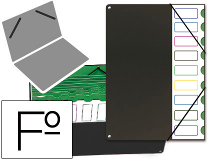 [85001] CARPETA CLASIFICADOR TAPA DE PLASTICO PARDO FOLIO 9 DEPARTAMENTOS NEGRO