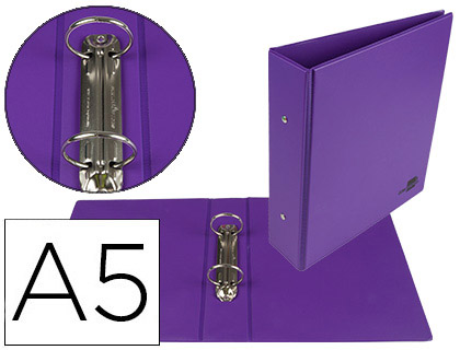 [KA22] CARPETA DE 2 ANILLAS 40 MM REDONDAS LIDERPAPEL A5 CARTON FORRADO PVC VIOLETA