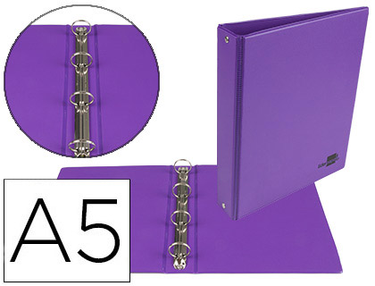 [KA16] CARPETA DE 4 ANILLAS 25 MM REDONDAS LIDERPAPEL A5 CARTON FORRADO PVC VIOLETA