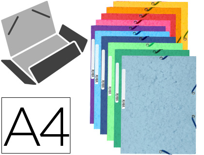 [55510E] CARPETA EXACOMPTA GOMAS CARTULINA LUSTRADA TRES SOLAPAS DIN A4 COLORES SURTIDOS