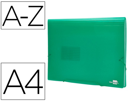 [FU13] CARPETA LIDERPAPEL CLASIFICADOR FUELLE 32113 POLIPROPILENO DIN A4 VERDE TRANSPARENTE 13 DEPARTAMENTOS