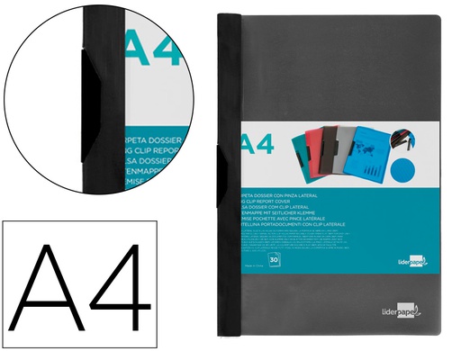 [DP04] CARPETA LIDERPAPEL DOSSIER PINZA LATERAL 35365 POLIPROPILENO DIN A4 NEGRA 30 HOJAS PINZA DESLIZANTE