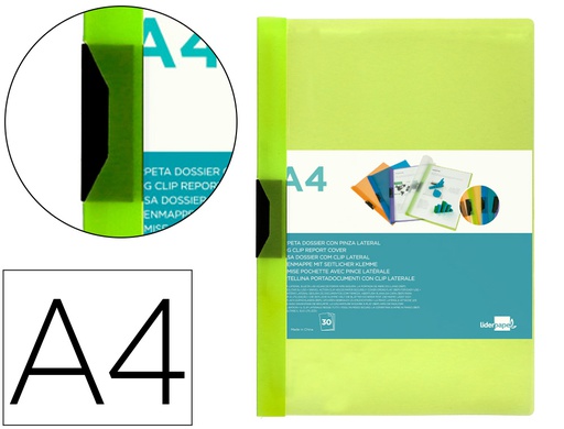 [DP07] CARPETA LIDERPAPEL DOSSIER PINZA LATERAL 45303 POLIPROPILENO DIN A4 VERDE CLA30 HOJAS PINZA DESLIZANTE