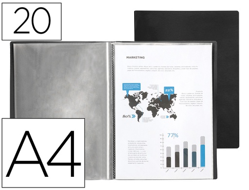 [CJ08] CARPETA LIDERPAPEL ESCAPARATE 37915 20 FUNDAS POLIPROPILENO DIN A4 NEGRO OPACO