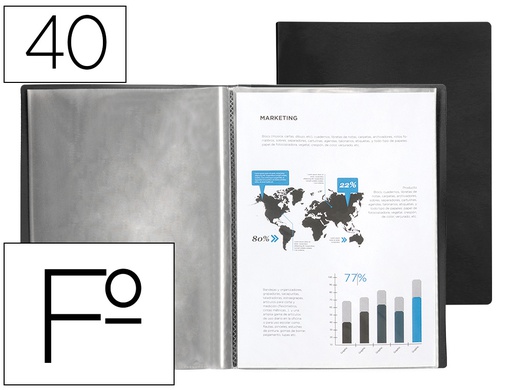 [EC43] CARPETA LIDERPAPEL ESCAPARATE 40 FUNDAS PVC FOLIO NEGRO