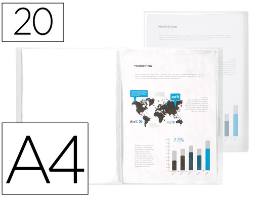 [CJ12] CARPETA LIDERPAPEL ESCAPARATE 47044 20 FUNDAS POLIPROPILENO DIN A4 TRANSPARENTE TRANSLUCIDO