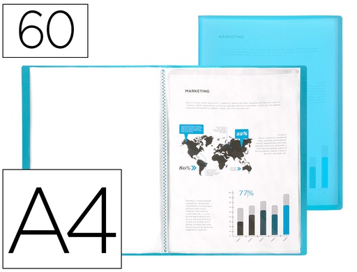 [CJ29] CARPETA LIDERPAPEL ESCAPARATE 47072 60 FUNDAS POLIPROPILENO DIN A4 AZUL TRANSLUCIDO