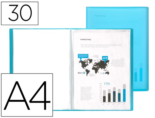 [CJ79] CARPETA LIDERPAPEL ESCAPARATE 47492 30 FUNDAS POLIPROPILENO DIN A4 AZUL TRANSLUCIDO