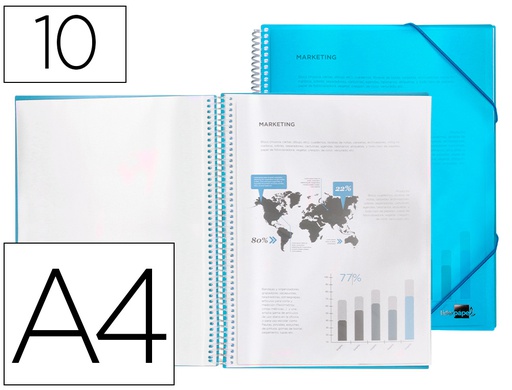 [EC01] CARPETA LIDERPAPEL ESCAPARATE CON ESPIRAL 10 FUNDAS POLIPROPILENO DIN A4 AZUL