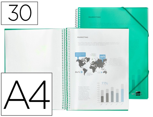 [EC11] CARPETA LIDERPAPEL ESCAPARATE CON ESPIRAL 30 FUNDAS POLIPROPILENO DIN A4 VERDE
