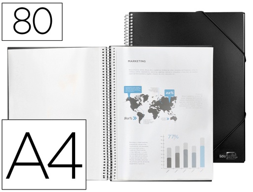 [EC35] CARPETA LIDERPAPEL ESCAPARATE CON ESPIRAL 80 FUNDAS POLIPROPILENO DIN A4 NEGRO