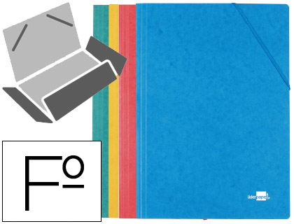 [CG37] CARPETA LIDERPAPEL GOMAS FOLIO 3 SOLAPAS CARTON SIMIL PRESPAN PACK DE 4 UNIDADES COLORES SURTIDOS