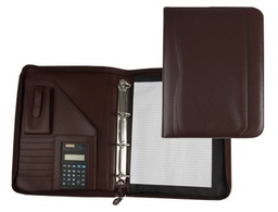 [45-848] CARPETA PORTAFOLIOS 45-848 MARRON 260X355 MM CREMALLERA 4 ANILLAS 40 MM CALCULADORA CON BOLSA PARA MOVIL