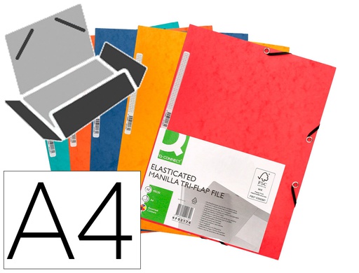 [KF02174] CARPETA Q-CONNECT GOMAS KF02174 CARTON SIMIL-PRESPAN SOLAPAS 320X243 MM COLORES SURTIDOS