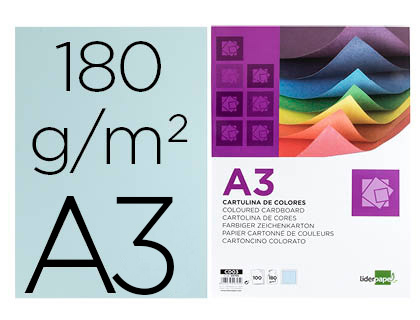 [CD03] CARTULINA LIDERPAPEL A3 180G/M2 CELESTE PAQUETE DE 100 HOJAS