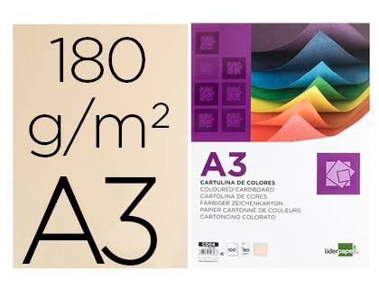[CD04] CARTULINA LIDERPAPEL A3 180G/M2 CREMA PAQUETE DE 100 HOJAS