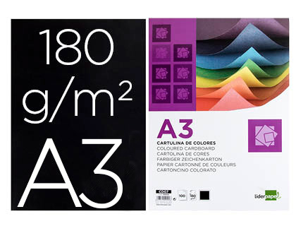 [CD07] CARTULINA LIDERPAPEL A3 180G/M2 NEGRO PAQUETE DE 100 HOJAS