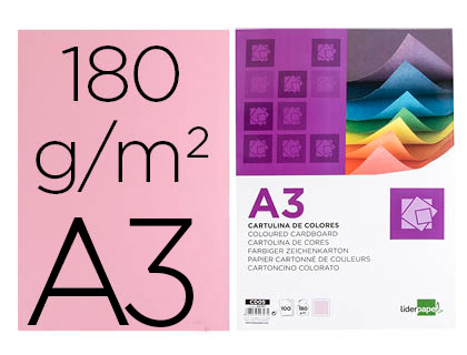 [CD05] CARTULINA LIDERPAPEL A3 180G/M2 ROSA PAQUETE DE 100 HOJAS