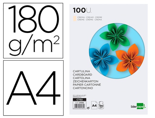 [CT02] CARTULINA LIDERPAPEL A4 180G/M2 CREMA PAQUETE DE 100 HOJAS