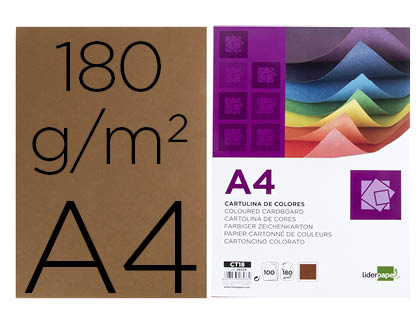 [CT18] CARTULINA LIDERPAPEL A4 180G/M2 MARRON PAQUETE DE 100 HOJAS