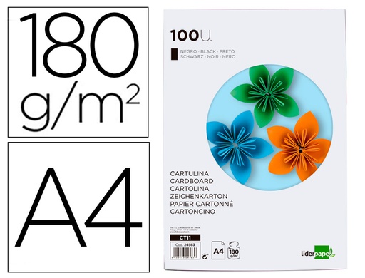 [CT11] CARTULINA LIDERPAPEL A4 180G/M2 NEGRO PAQUETE DE 100 HOJAS